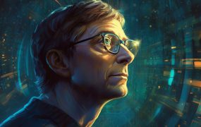 Illustration von Bill Gates, der nachdenkt und Visionen hat